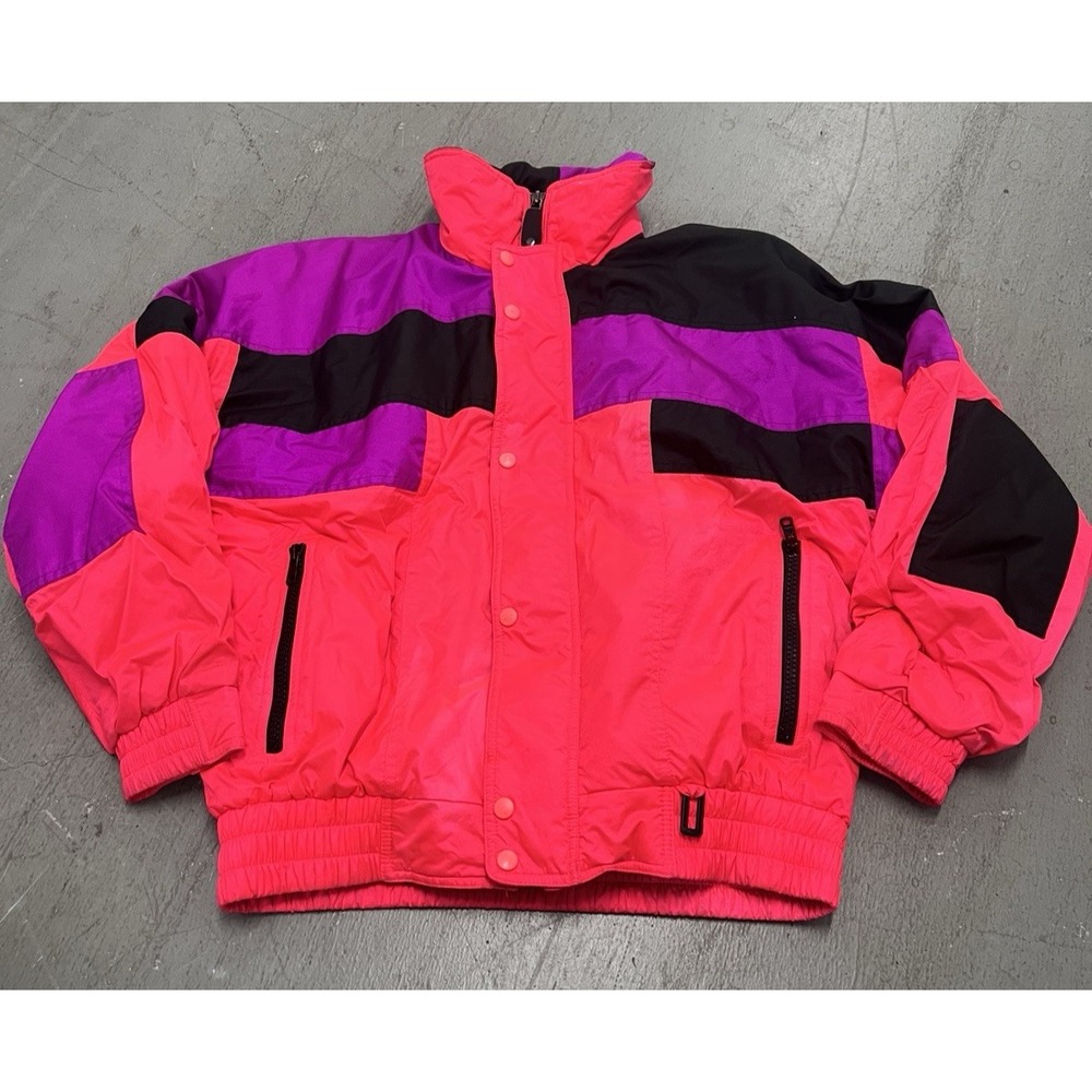 Vintage 1990s Solus Mens Ski Puffer Jacket Sz‎ Med Jacket Neon Zip Nylon Vented